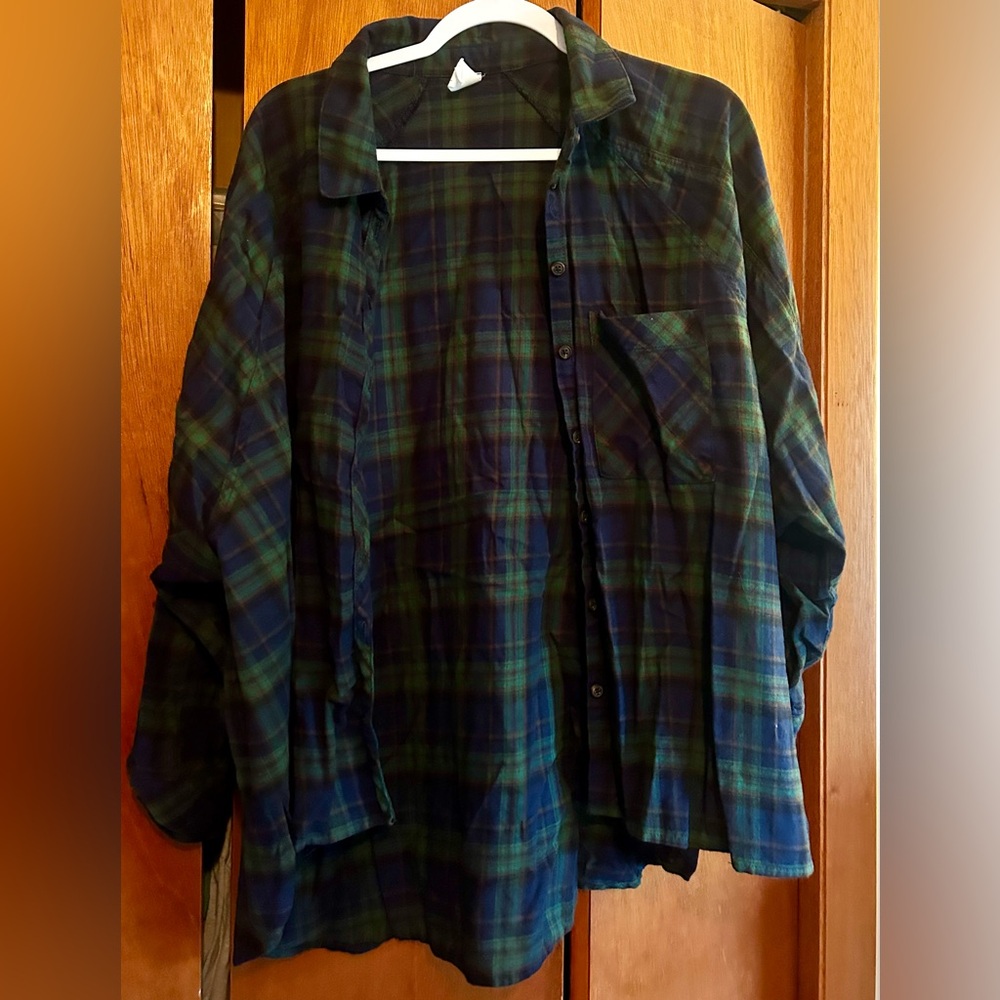 Women's Navy and Green Plaid Button Down Shirt